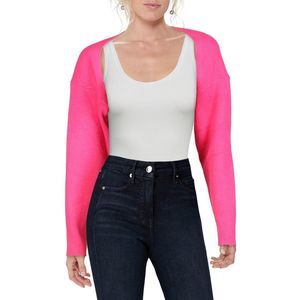 Lucy Paris Womens Connell Pink Bolero Ribbed Cropped Shrug Sweater Top